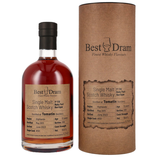 BEST DRAM - Tomatin 12 Jahre Ruby Port Barrique - 56,9% vol.