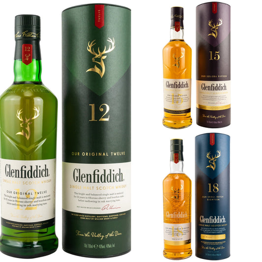 GLENFIDDICH 3er-Bundle - 12+15+18 Jahre - 40% Vol.