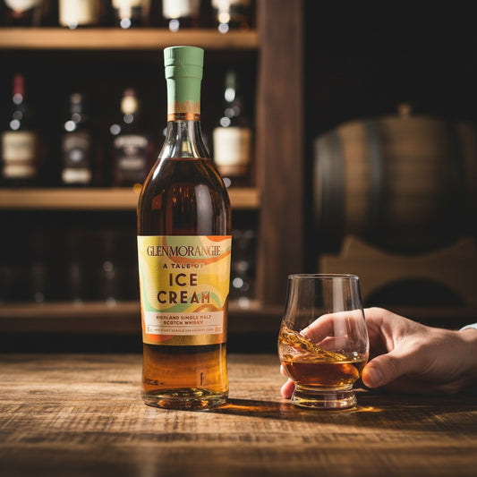 Glenmorangie A Tale of Ice Cream Highland Single Malt Scotch Whisky, 46% Vol. in einer Flasche und Kartonverpackung.