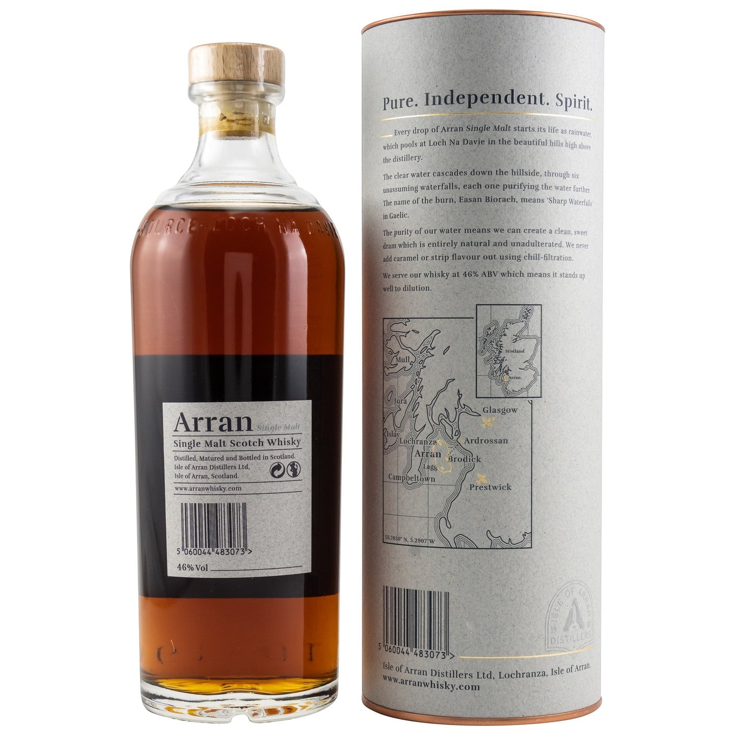 Schwarzbach Spirits Arran 18 Jahre Single Malt Scotch Whisky Flasche mit Geschenkdose und detaillierter Karten-Grafik