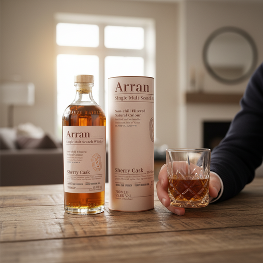 Schwarzbach Spirits Arran Sherry Cask Single Malt Scotch Whisky, 700ml, 55.8% Vol. Non-chill filtered, natural colour.