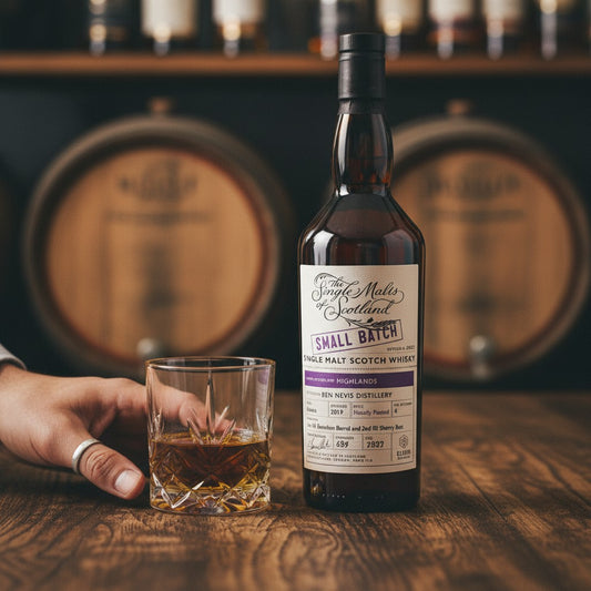 Schwarzbach Spirits Ben Nevis 6 Jahre Peated Small Batch Single Malt Scotch Whisky, 48% Vol. in 70cl Flasche, gereift in Bourbon und Sherry Fässern.