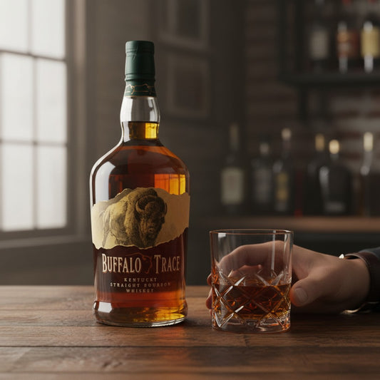 Schwarzbach Spirits Buffalo Trace Kentucky Straight Bourbon Whiskey 1L bottle with bison label, 45% Vol.