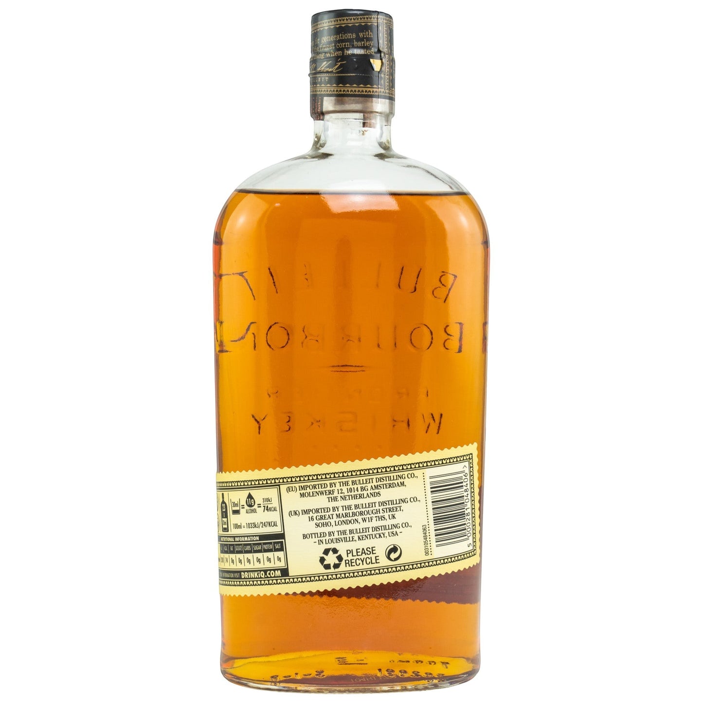 Schwarzbach Spirits: Bulleit Bourbon 10 Jahre, 45,6% Vol. in Glasflasche, gereift in Eichenfässern, mit Noten von Vanille, Karamell und Eichenholz.