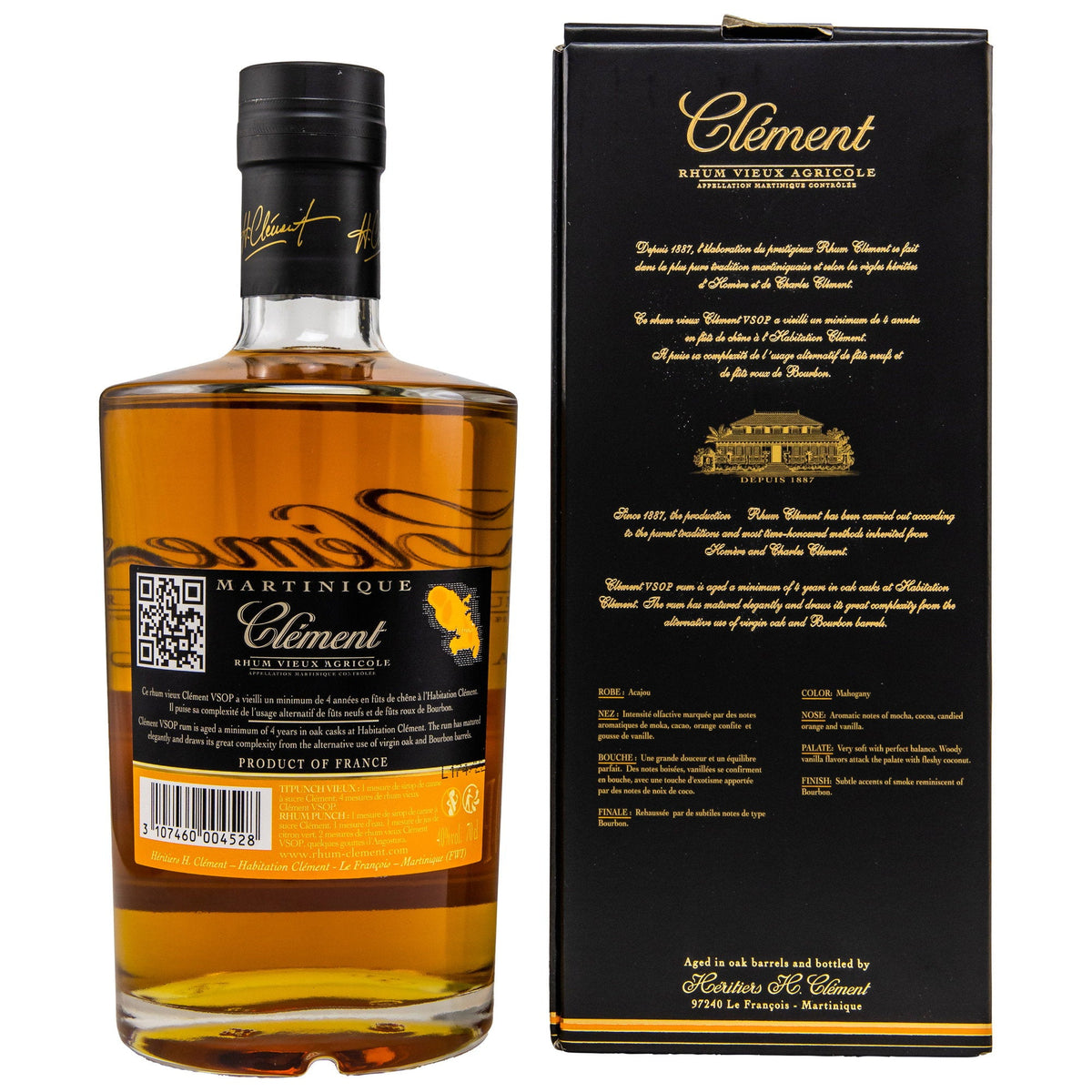 Schwarzbach Spirits Clément VSOP Rhum Agricole Flasche mit Geschenkverpackung und detailliertem Etikett