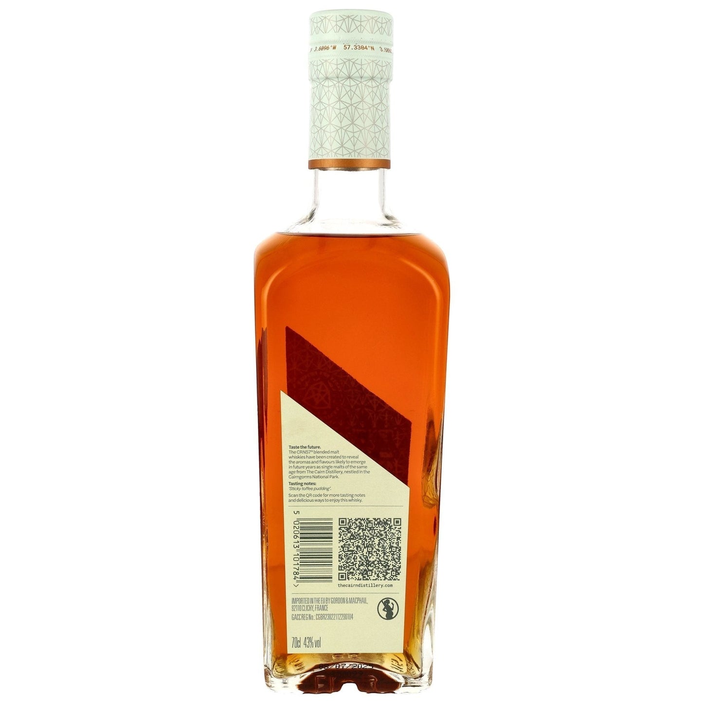 Schwarzbach Spirits CRN57 30 Jahre Blended Malt Scotch Whisky, 43% Vol., 70cl Flasche mit bernsteinfarbener Flüssigkeit.