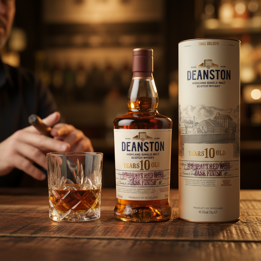 Schwarzbach Spirits Deanston 10 Year Old Bordeaux Red Wine Cask Finish Highland Single Malt Scotch Whisky, amber colour, 46.3% Vol.
