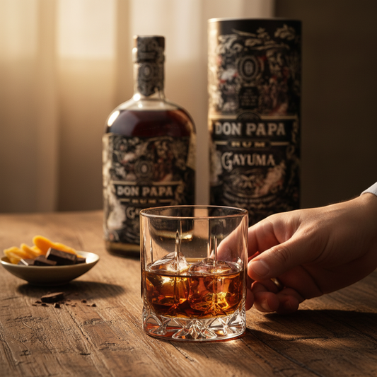 Schwarzbach Spirits Don Papa Gayuma rum, 40% Vol., finished in Islay whisky barrels, with tropical fruit and toffee notes.