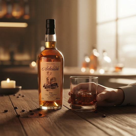 Schwarzbach Spirits El Ron del Artesano 7 Jahre Panama Rum in Bourbon Cask, bernsteinfarben, pur oder auf Eis genossen.