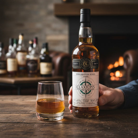 Schwarzbach Spirits Fettercairn 10 Year Old Tawny Port Cask Single Malt Scotch Whisky bottle and glass.