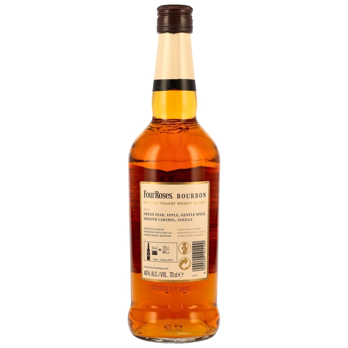 Schwarzbach Spirits Four Roses Bourbon Kentucky Straight Bourbon Whiskey mit Noten von frischer Birne, Apfel, Vanille und Karamell.