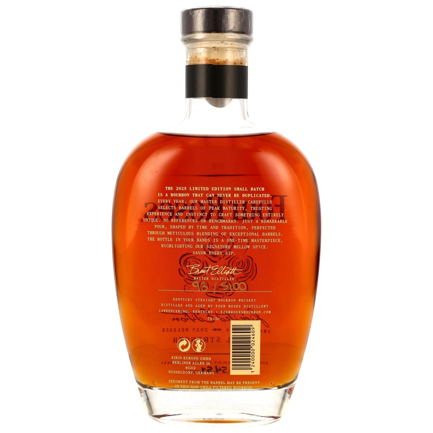 Schwarzbach Spirits Four Roses Small Batch Limited Edition 2025 Bourbon Flaschenrückseite mit Signatur und Limitierung