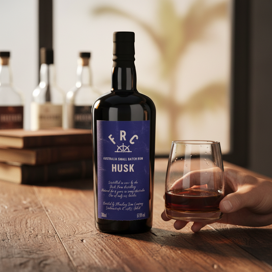 Schwarzbach Spirits FRC Husk Australia 4 Year Small Batch Rum, 57% Vol. 700ml bottle. Distilled from fresh sugarcane juice.