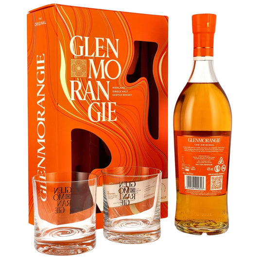 Schwarzbach Spirits: Glenmorangie 12 Jahre The Original Geschenkset mit 2 Gläsern, Single Malt Scotch Whisky, 40% Vol.