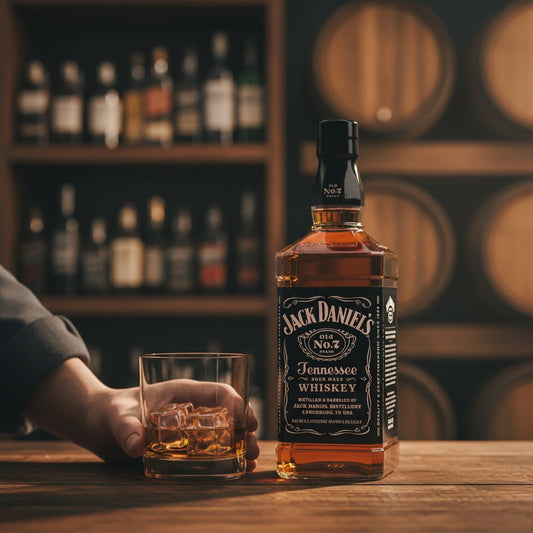 Schwarzbach Spirits Jack Daniel's Old No. 7 Tennessee Whiskey 40% Vol. 70cl Flasche mit schwarzem Etikett und goldener Schrift.
