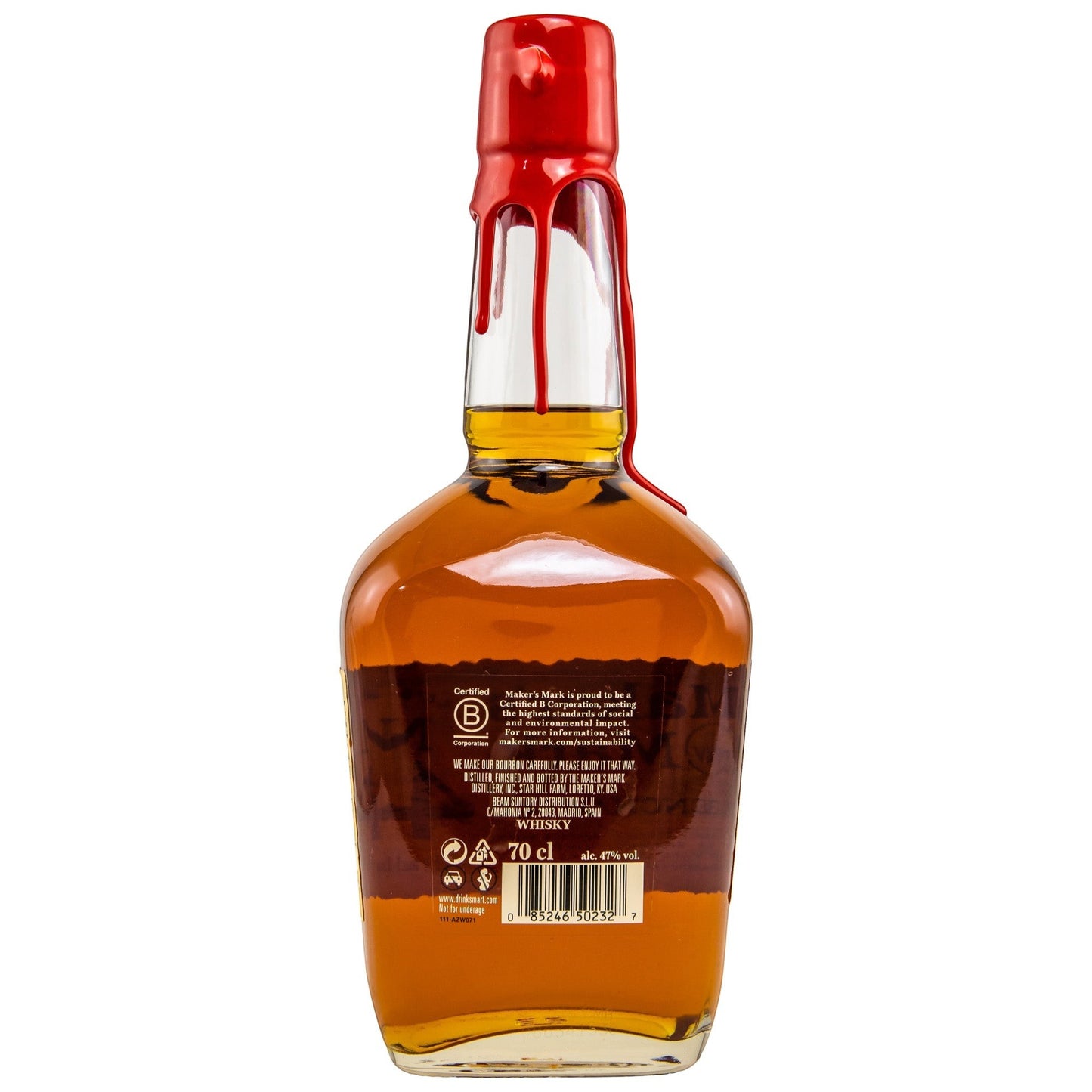 Schwarzbach Spirits Maker's Mark 46 Kentucky Straight Bourbon mit 47% Vol. in einer Glasflasche mit rotem Wachssiegel.