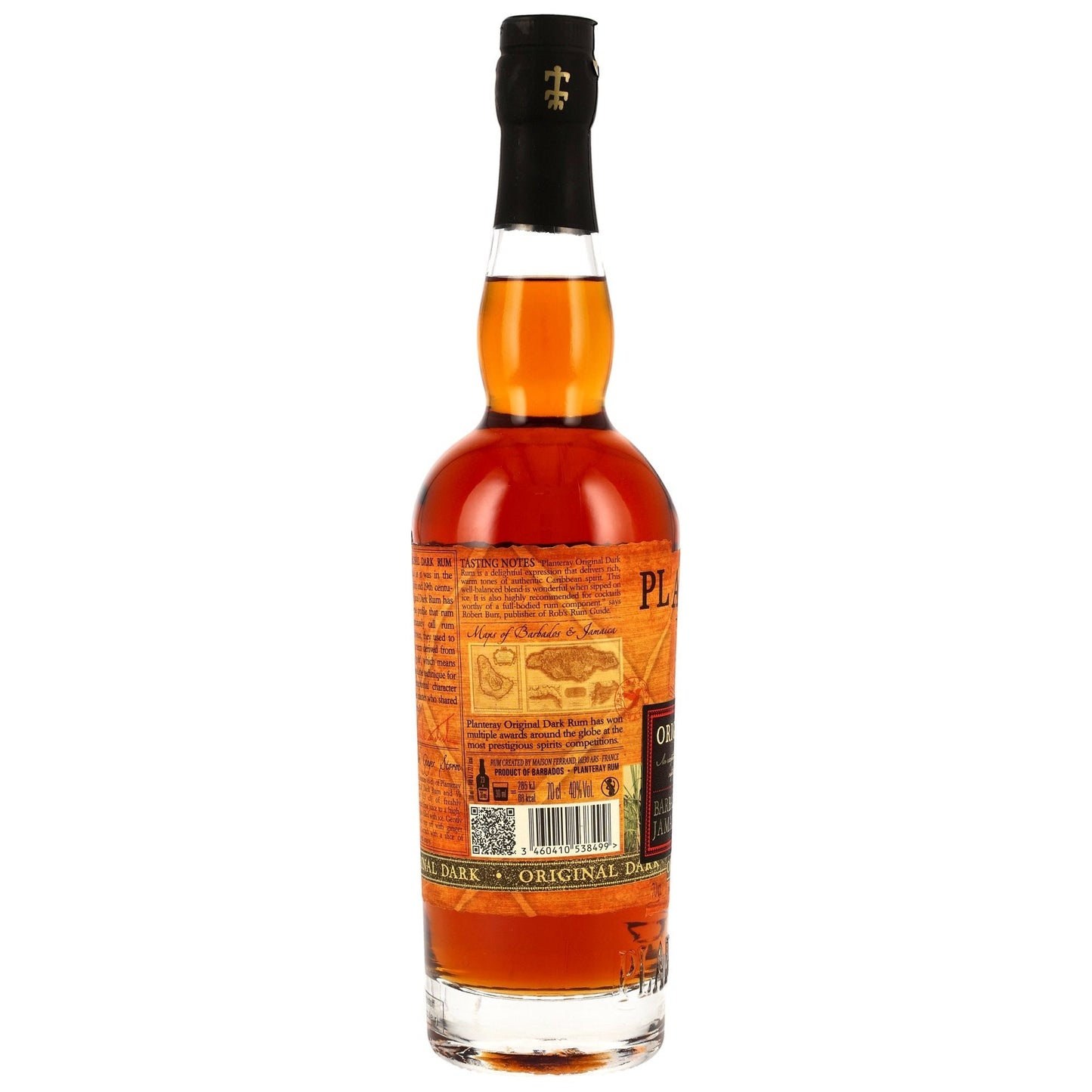 Schwarzbach Spirits Planteray Original Dark Rum 40% Vol. in einer Glasflasche mit schwarzem Etikett und goldener Schrift, ideal für Cocktails.