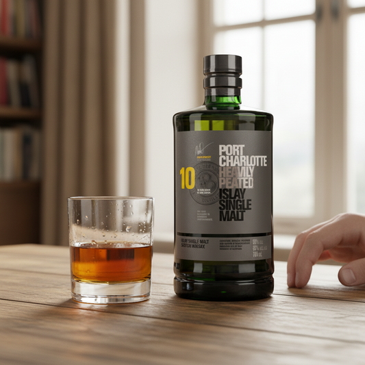 Schwarzbach Spirits Port Charlotte 10 Year Old Heavily Peated Islay Single Malt Scotch Whisky, 50% Vol., 700ml bottle.