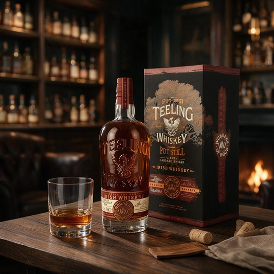 Schwarzbach Spirits Teeling Wonders of Wood Carpathian Oak Whiskey Flasche mit Glas und Geschenkverpackung