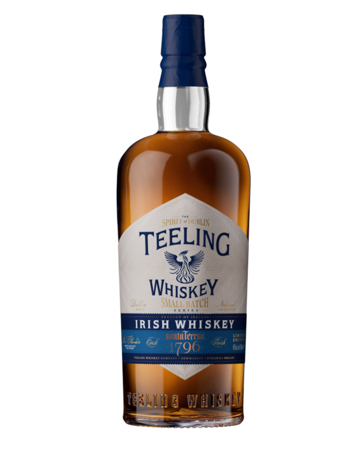 Schwarzbach Spirits Teeling Small Batch Santa Teresa 1796 Cask Finish Irish Whiskey Flasche mit blauem Verschluss