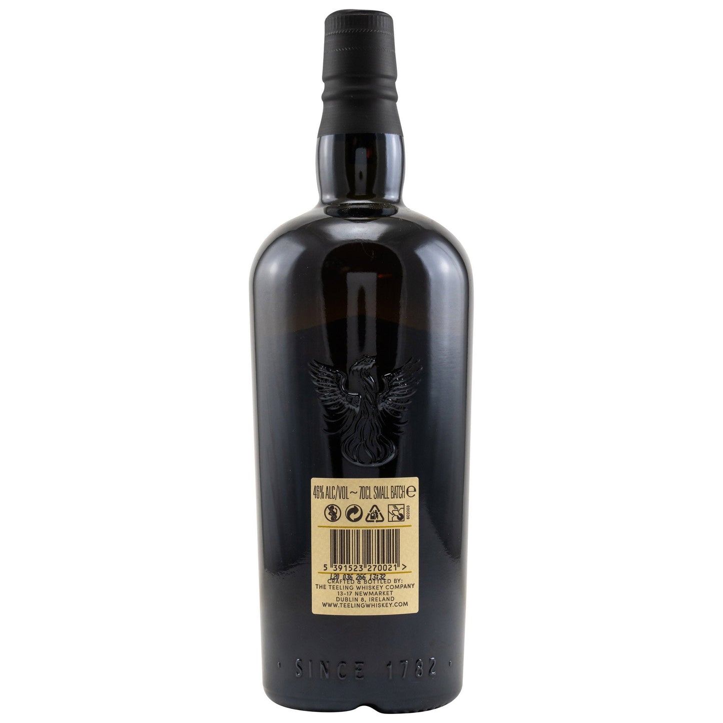 Schwarzbach Spirits Teeling Small Batch Irish Whiskey bottle back view with phoenix emblem and label details