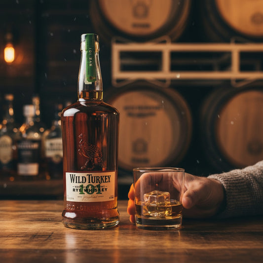 Schwarzbach Spirits Wild Turkey 101 Rye Kentucky Straight Whiskey in einer Glasflasche mit goldener Flüssigkeit und dem charakteristischen Wild Truth-Logo.