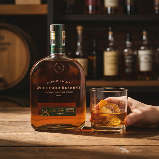 Schwarzbach Spirits: Woodford Reserve Kentucky Straight Rye Whiskey, 45,2% Vol., 70cl. Kräftig-würziger Charakter mit pfeffrigen Noten und süß-würzigem Abgang.