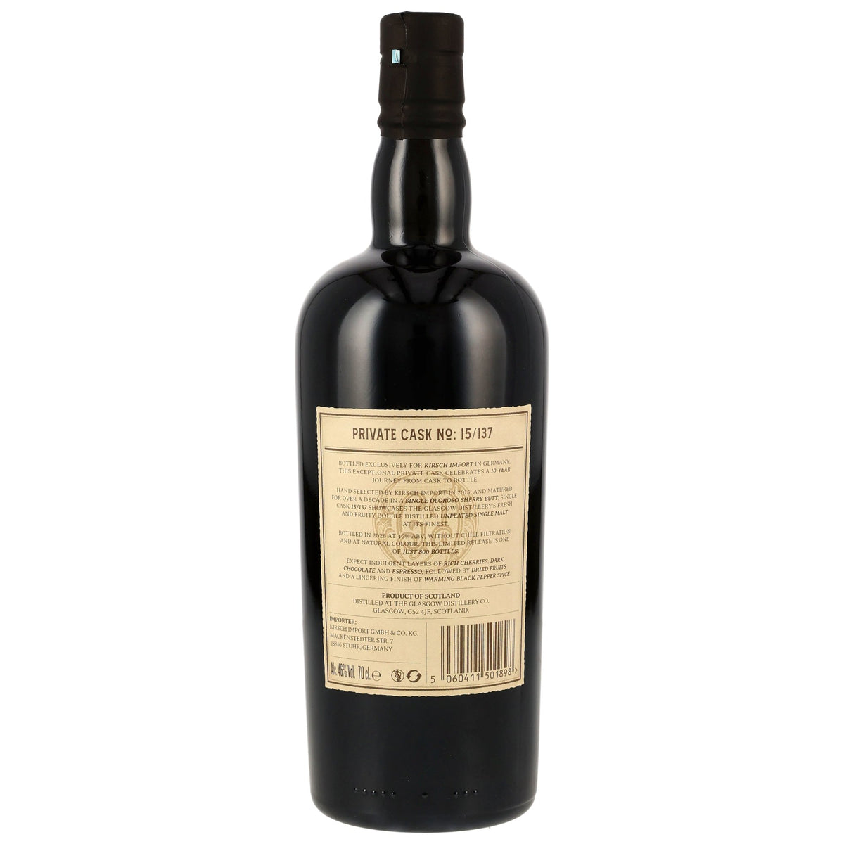 Glasgow 1770 10 Jahre Oloroso Sherry Butt – Rückansicht