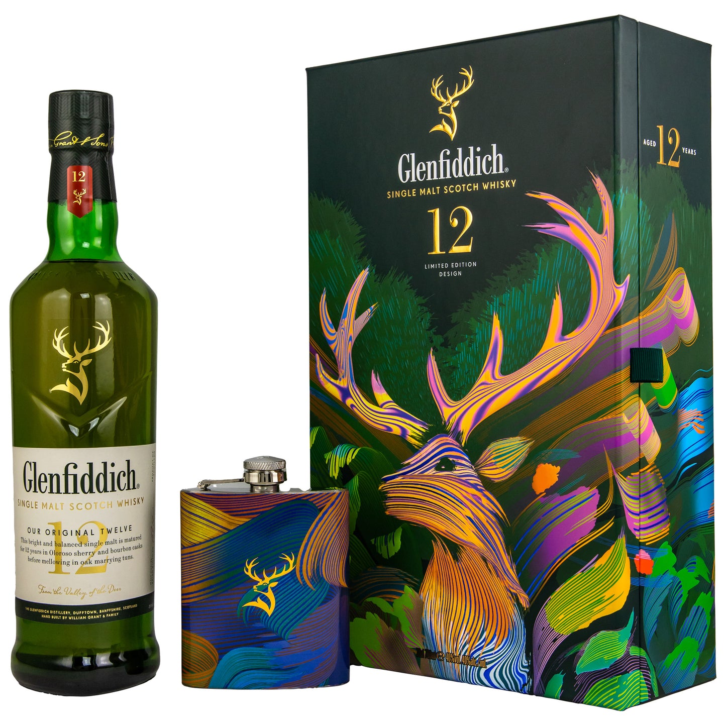 GLENFIDDICH - 12 Jahre Limited Design inkl. Flachmann - 40% Vol.