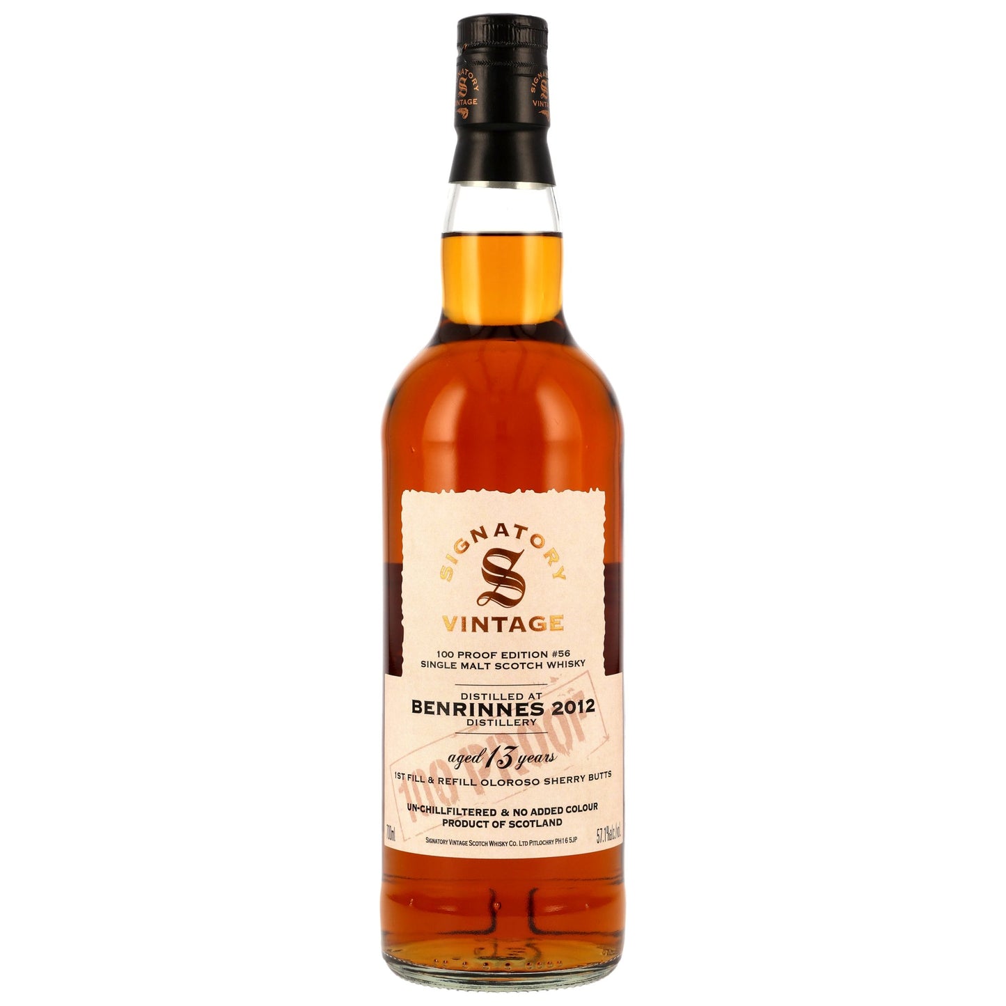 BENRINNES - 2012/2025 13 Jahre - 1st Fill & Refill Oloroso Sherry Butts - Signatory 100 PROOF Edition #56 - 57,1% Vol.