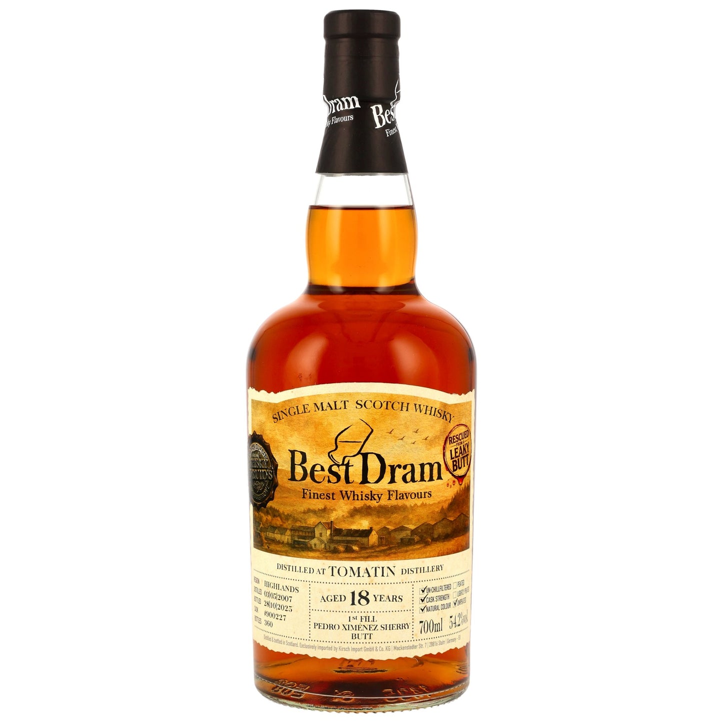 BEST DRAM - Tomatin 2007/2025 18 Jahre 1st Fill PX Sherry Butt #900227 - 54,2% Vol.