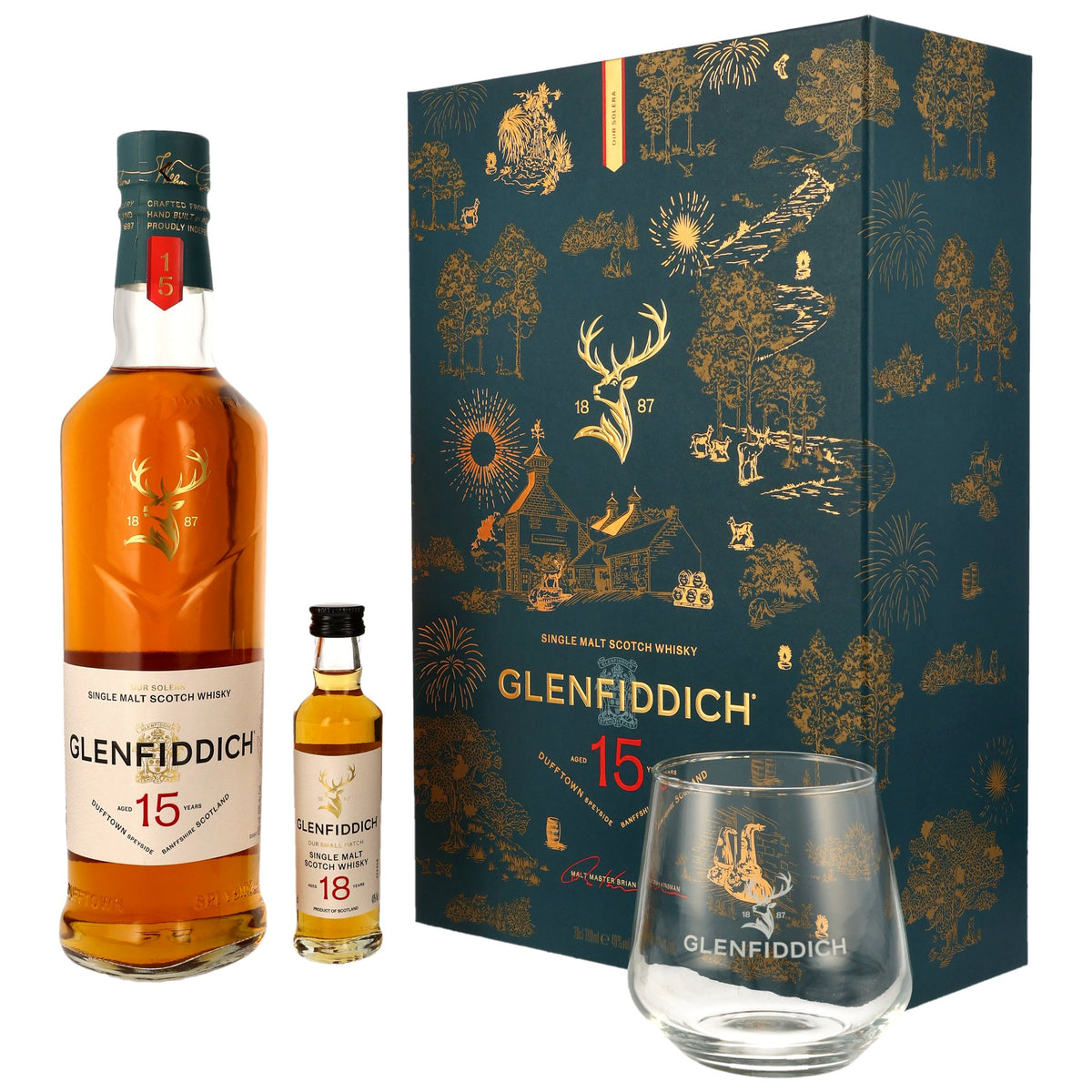 Glenfiddich 15 Jahre Solera Geschenkset 2026 mit Miniatur und Tumbler