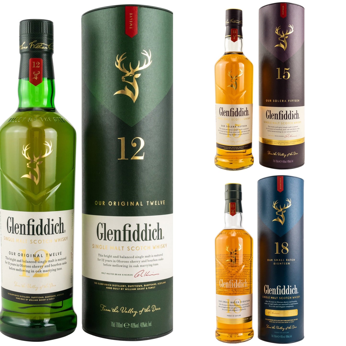 GLENFIDDICH 3er-Bundle - 12+15+18 Jahre - 40% Vol.