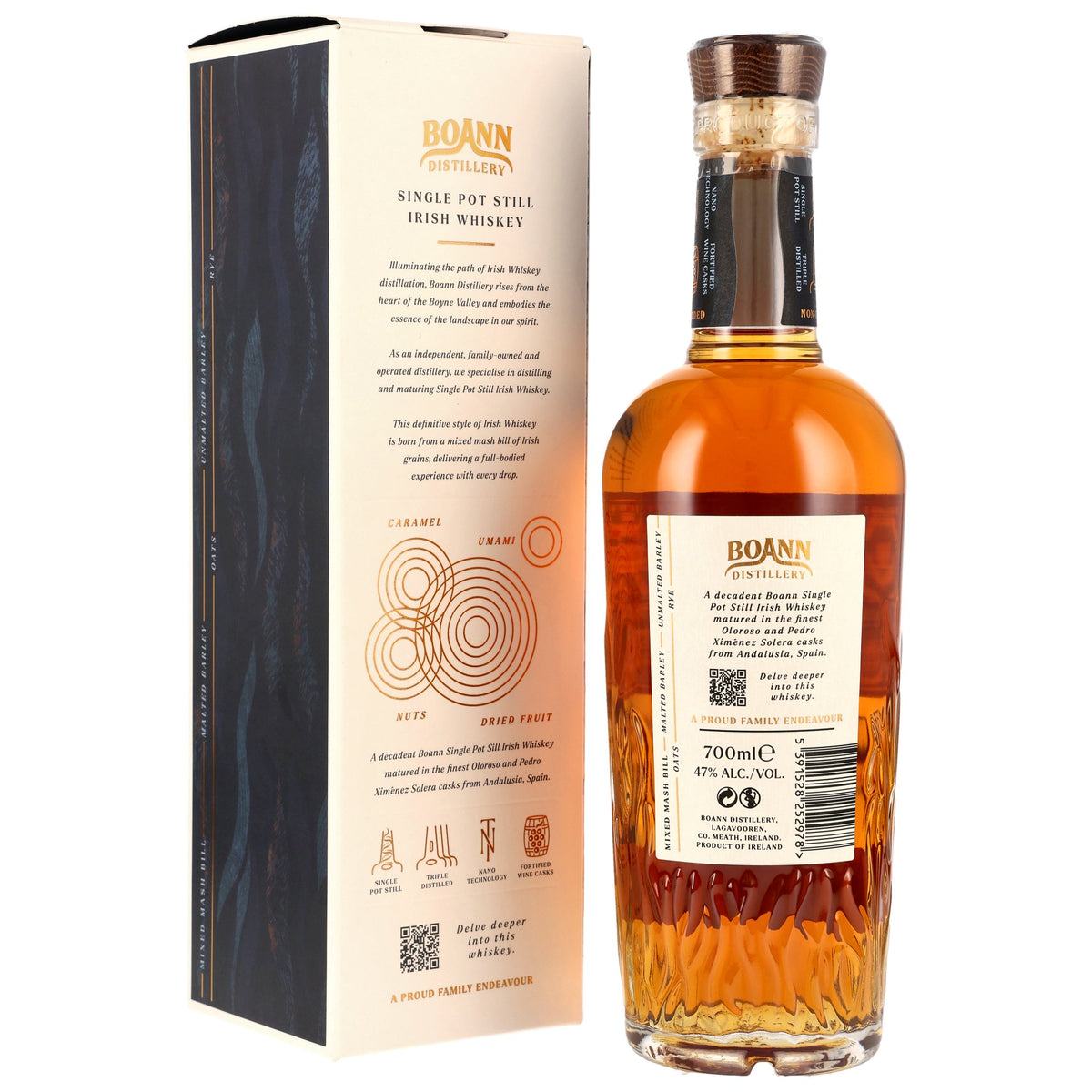 Boann Single Pot Still Oloroso & PX Casks mit Geschenkverpackung