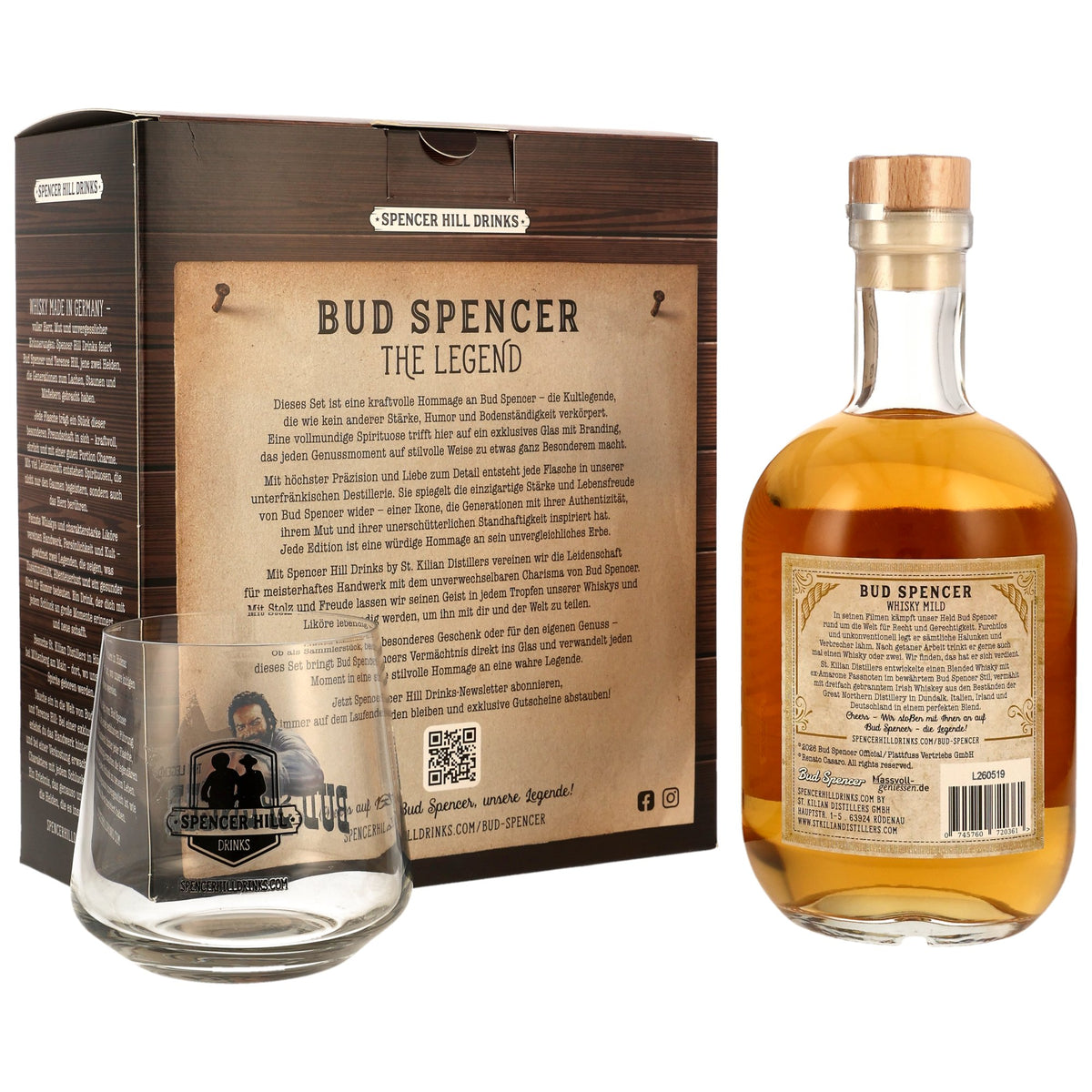 Bud Spencer The Legend Whisky Mild mit Glas – Produktansicht