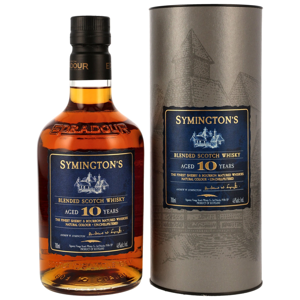 Symingtons Blended Scotch Whisky 10 Jahre Flasche mit Tube