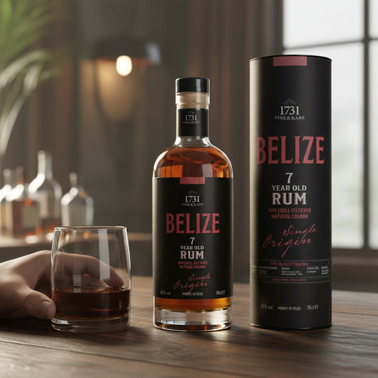 Schwarzbach Spirits 1731 Belize 7 Year Old Rum, amber-colored, non-chill filtered, natural colour, single origin.