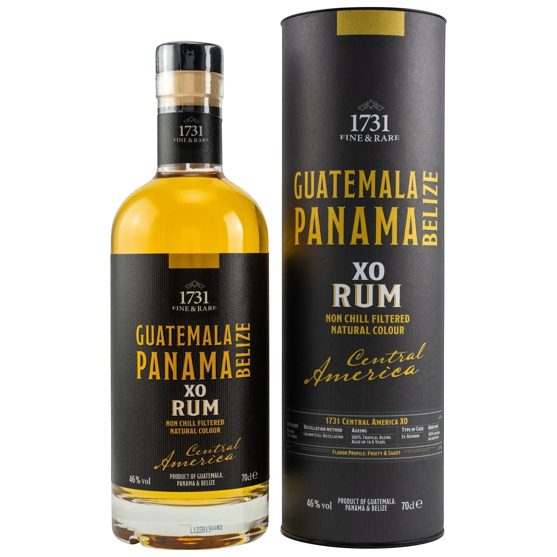 Schwarzbach Spirits 1731 Central America XO Rum, goldfarben, 46% Vol., 70cl, nicht kühlfiltriert, aus Guatemala, Panama und Belize.