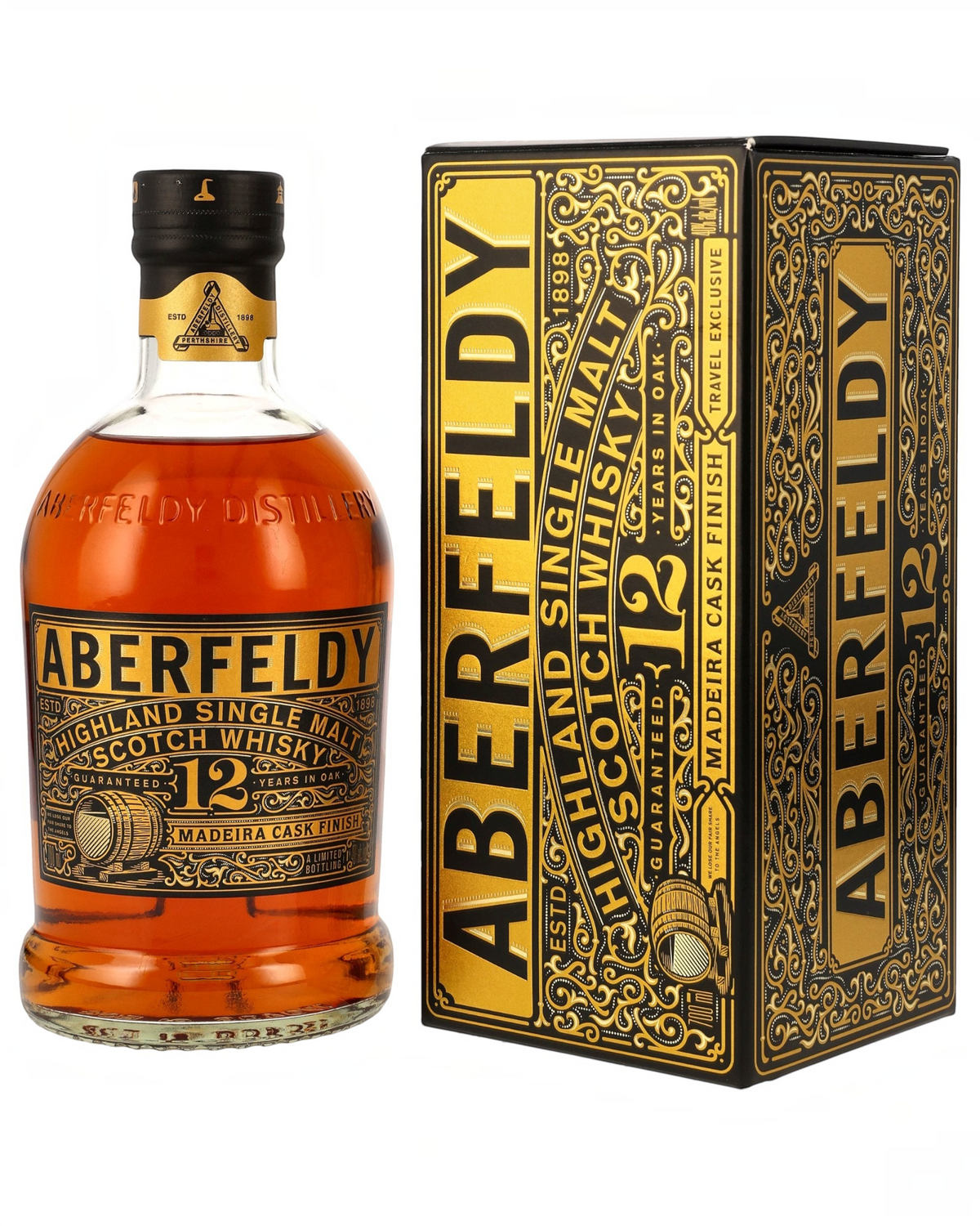 Schwarzbach Spirits Aberfeldy 12 Jahre Madeira Cask Finish Whisky mit goldener Geschenkverpackung