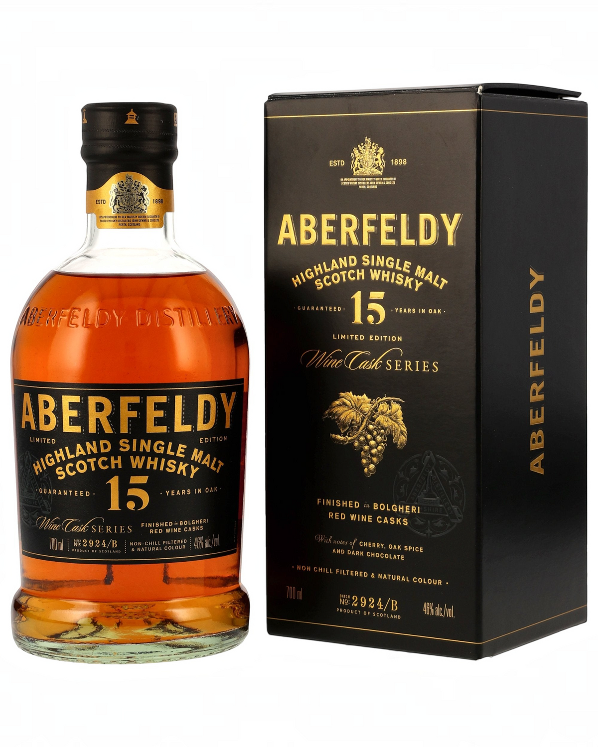 Schwarzbach Spirits Aberfeldy 15 Jahre Highland Single Malt Whisky in der Flasche mit passender schwarzer Geschenkbox