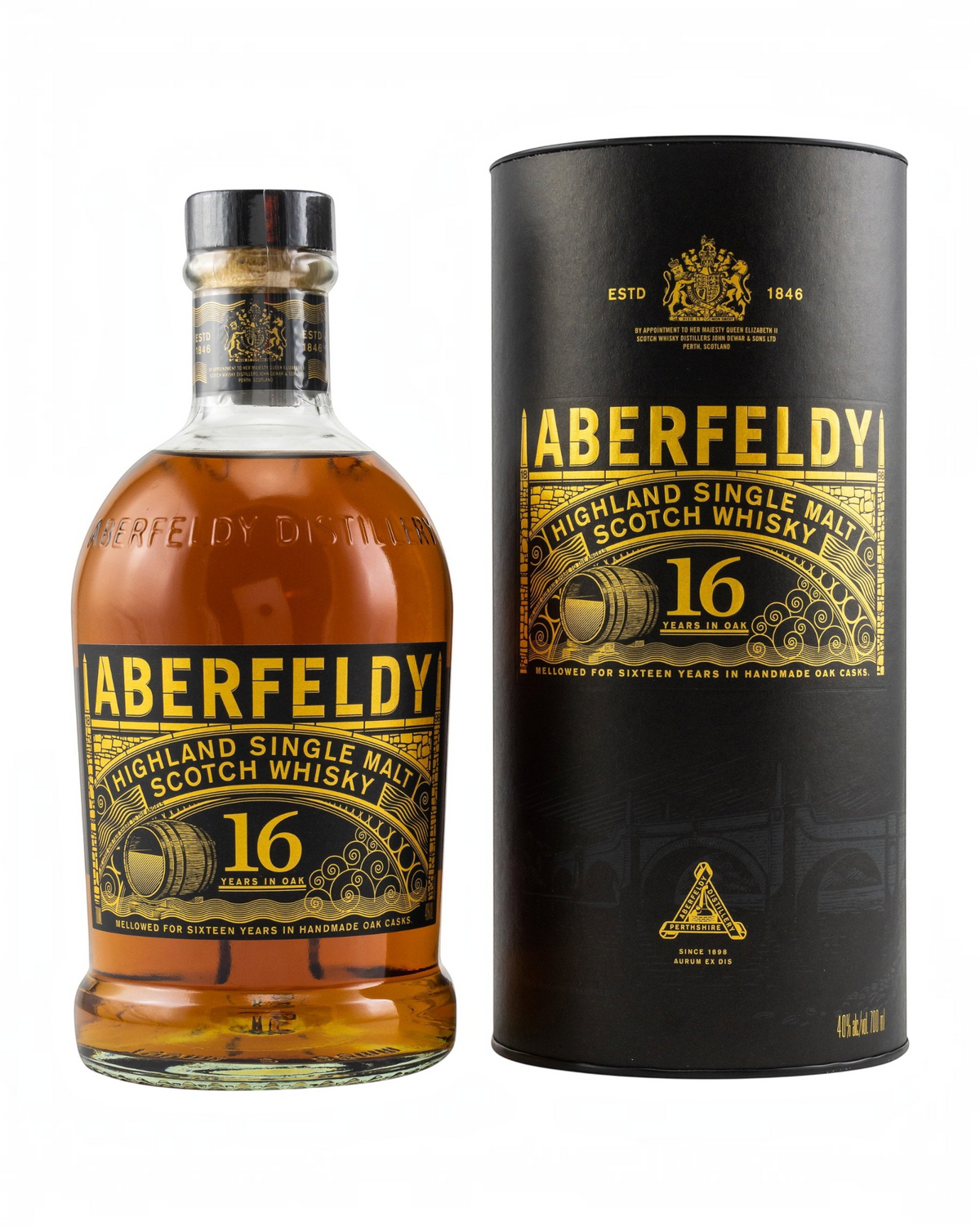 Schwarzbach Spirits Aberfeldy 16 Jahre Highland Single Malt Whisky Flasche mit schwarzer Geschenkdose