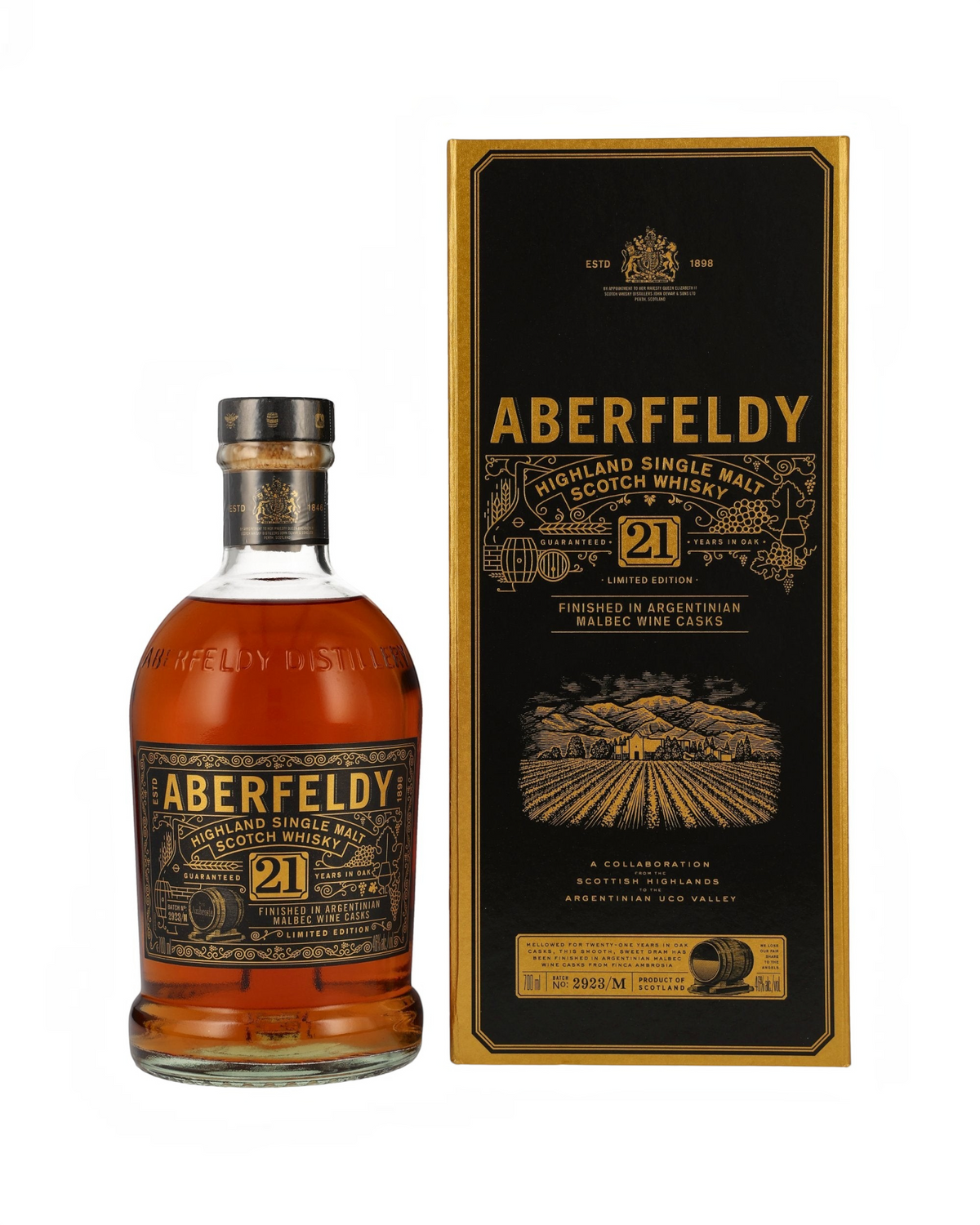 Schwarzbach Spirits Aberfeldy 21 Jahre Highland Single Malt Whisky mit Geschenkbox und Malbec-Fass-Finish