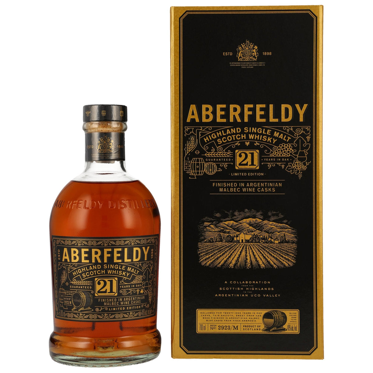 Schwarzbach Spirits Aberfeldy 21 Year Old Malbec Wine Cask Highland Single Malt Scotch Whisky with gift box