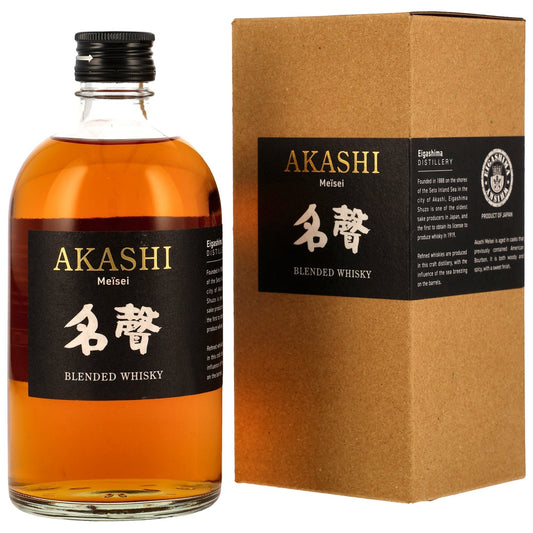 Schwarzbach Spirits Akashi Meisei Blended Japanese Whisky, amber colour, 40% Vol., finished in sherry casks.