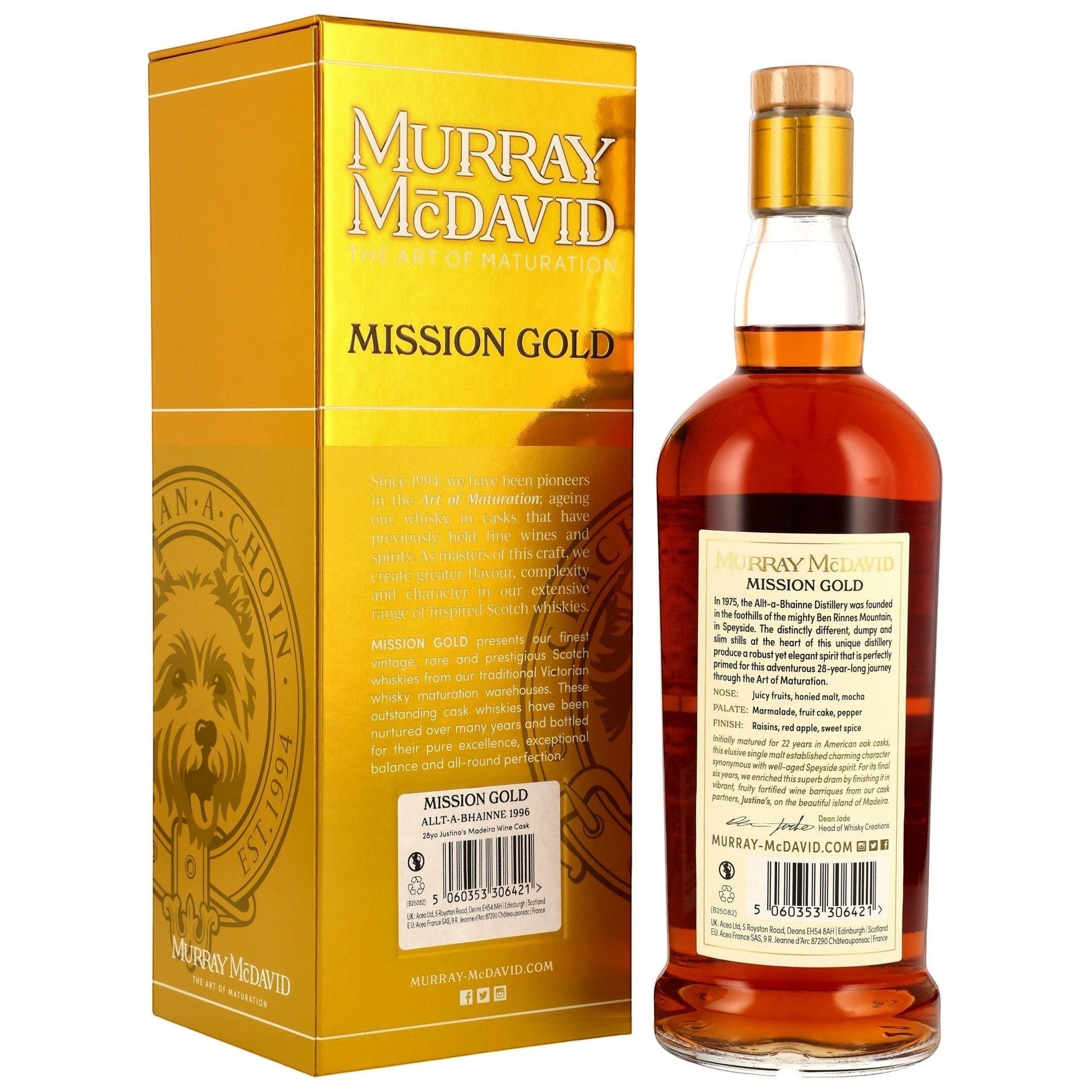 Schwarzbach Spirits: Allt-a-Bhainne 28 Jahre Madeira Wine Cask Finish Single Malt Whisky, bernsteinfarben, 48,1% Vol.
