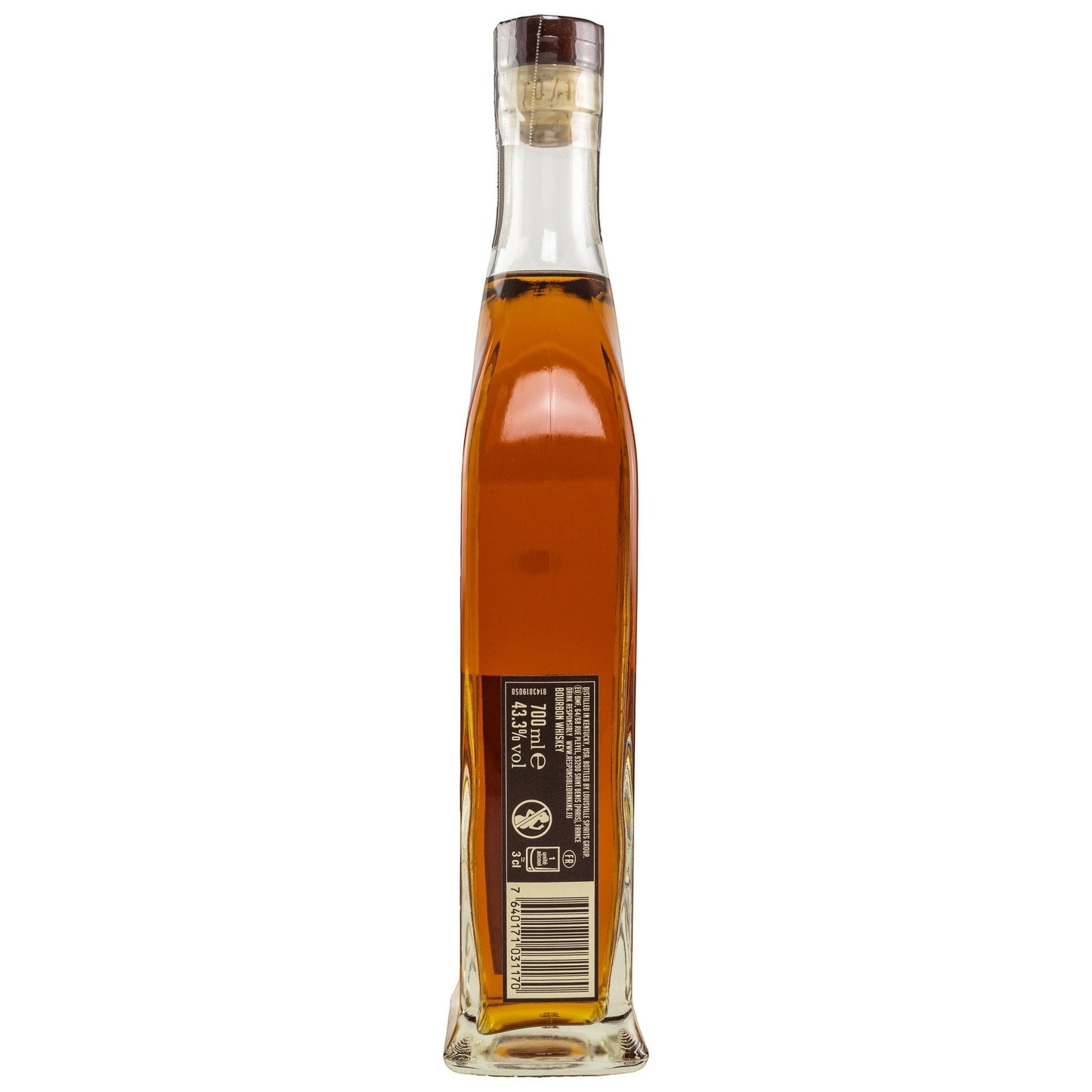 Schwarzbach Spirits Angels Envy Kentucky Straight Bourbon Flasche in Seitenansicht mit Etikett und Korkverschluss