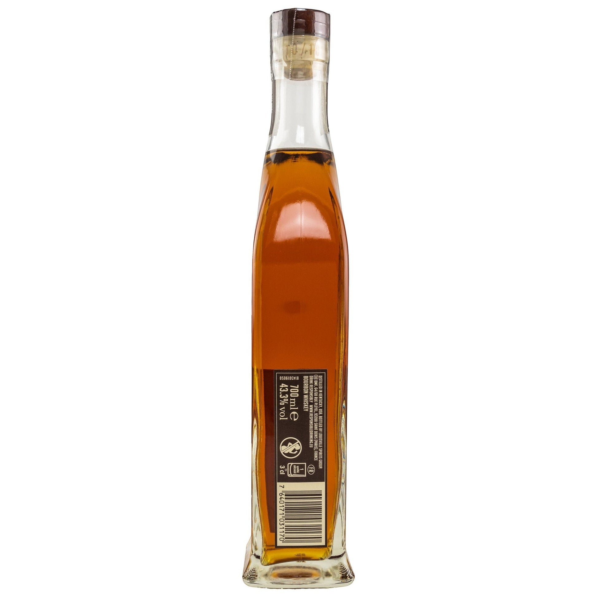 Schwarzbach Spirits Angels Envy Kentucky Straight Bourbon Flasche in Seitenansicht mit Etikett und Korkverschluss