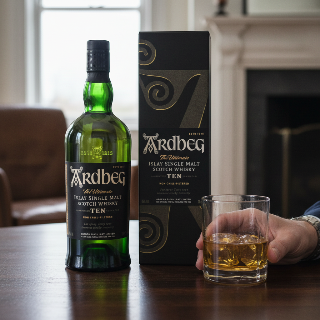 Schwarzbach Spirits Ardbeg 10 Year Old Islay Single Malt Scotch Whisky, 46% Vol., non chill-filtered, smoky and peaty.