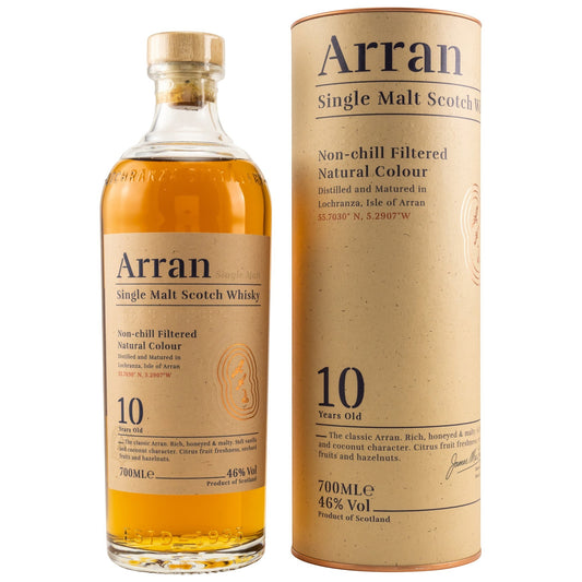 Schwarzbach Spirits Arran 10 Jahre Single Malt Scotch Whisky Flasche mit Geschenkdose, goldene Farbe, 46% Vol.