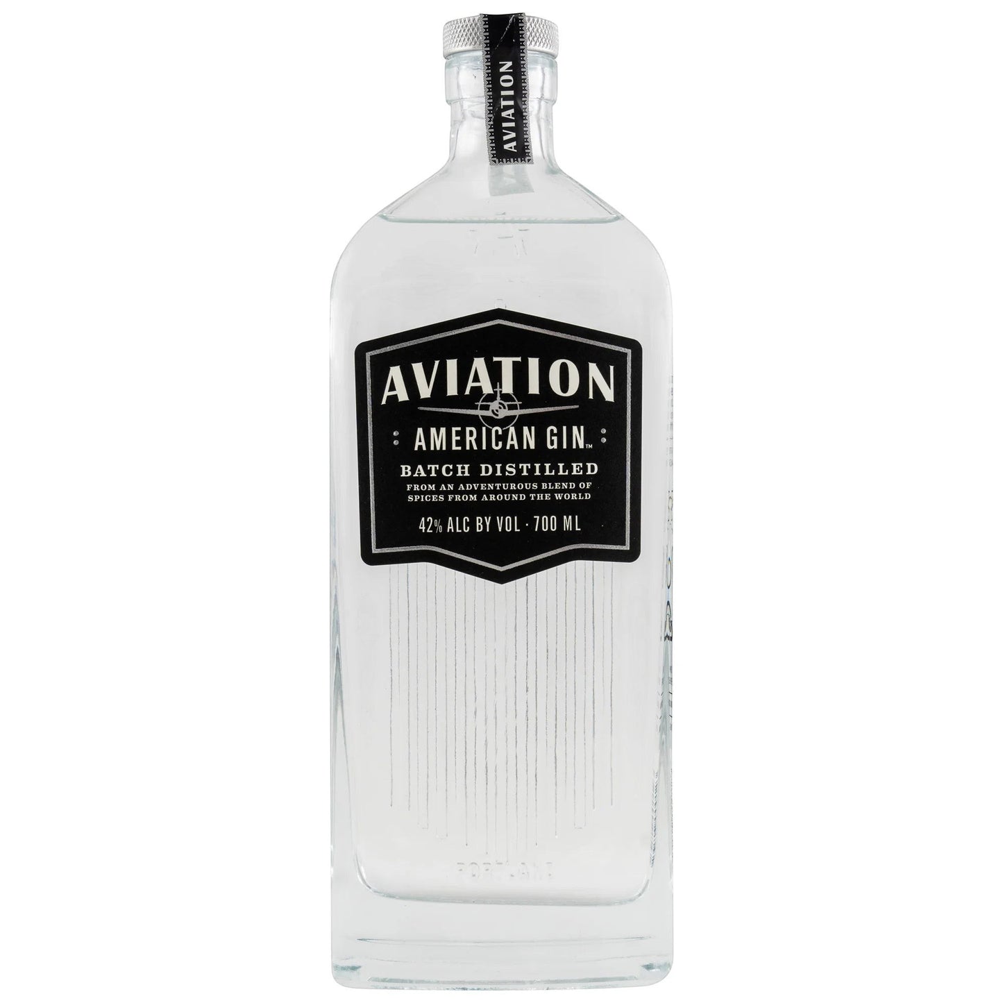 Schwarzbach Spirits Aviation American Gin, batch distilled, 42% ABV, 700ml bottle with floral and citrus notes.